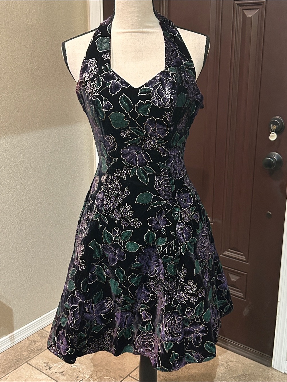 Vintage 90s Velvet Halter Mini Dress